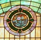 Mt Zion UMC Stained Glass Window Morgan Family Closeup Pink Flower