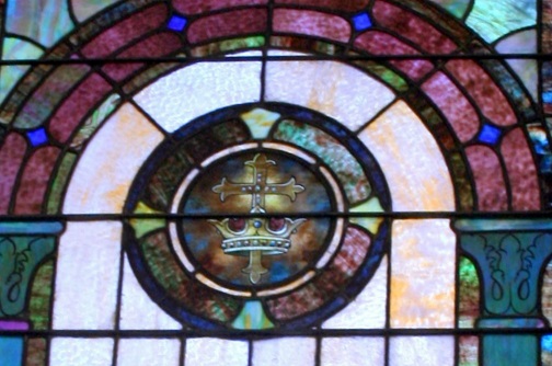 Mt Zion UMC Stained Glass Window Abercrombie Cross with Crown