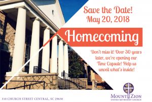 Save the Date Mount Zion - Central - Homecoming